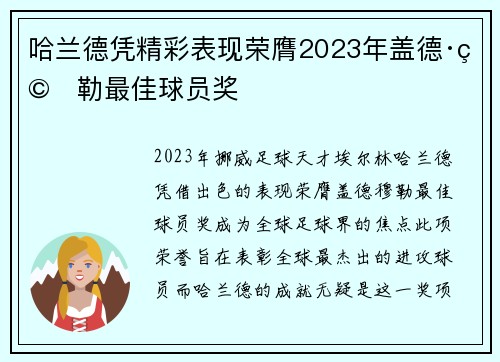 哈兰德凭精彩表现荣膺2023年盖德·穆勒最佳球员奖 哈兰德凭精彩表现荣膺2023年盖德·穆勒最佳球员奖